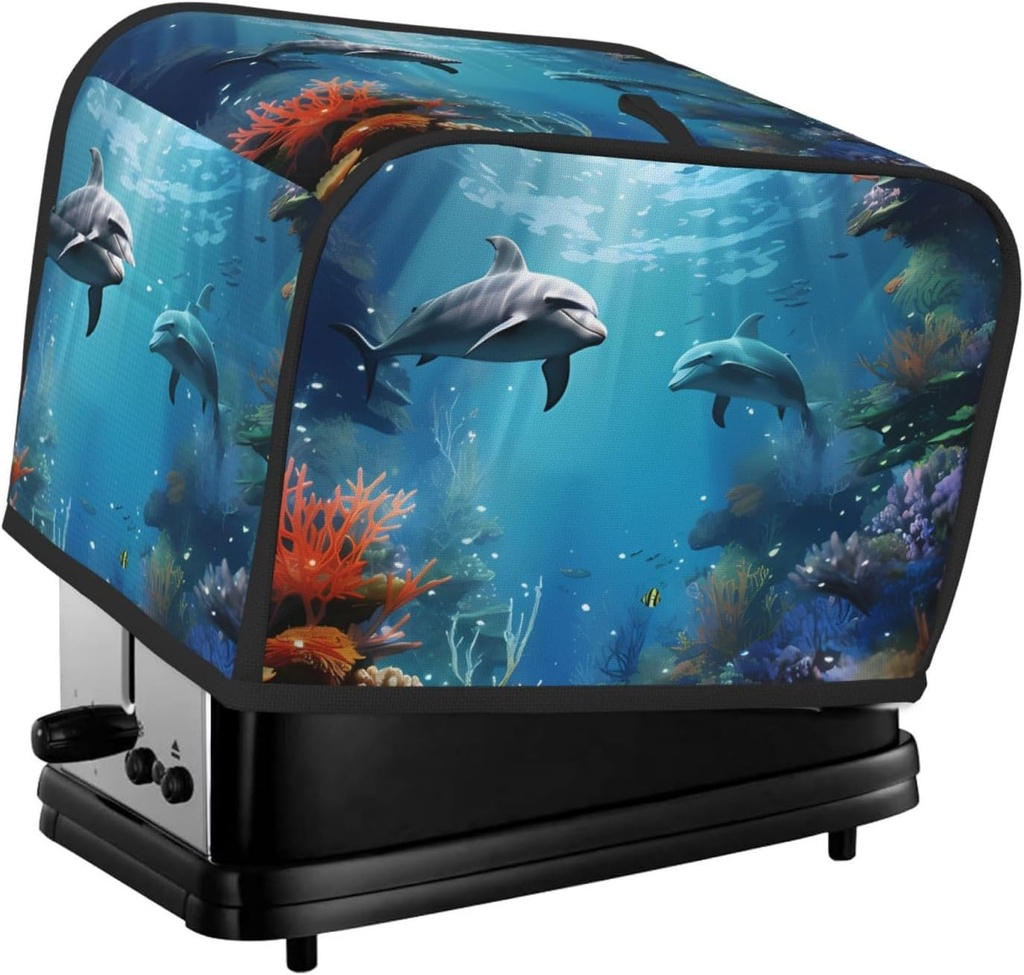 2 Slice Toaster Cover with Two Pockets for Storing knife Super Soft Appliance Cover Blue Ocean Underwater Fish Dust Cover for Kitchen Small Oven Cover Kitchen Bread Machine Protector Covers