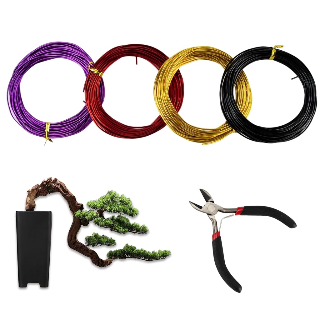 4-Roll Anodized Aluminum Bonsai Training Wire with Wire Cutter - Indoor Garden DIY Tools for Bonsai Trees