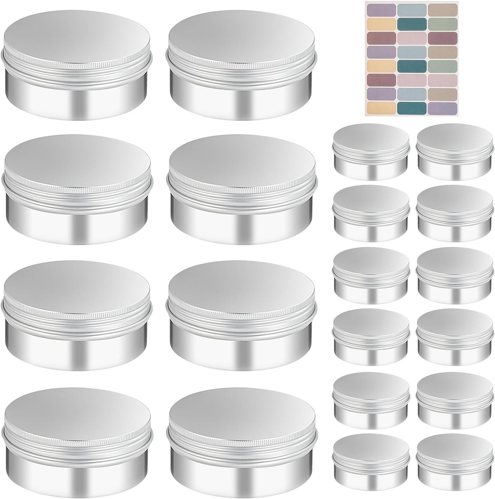 6 oz Tins with Lids 24 Pack Salve Tins 6 oz Aluminum Jar 180 ML Metal Container with Lid Salve Containers with Labels for Spices, Candies, Lip Balm, Candles(Silver)