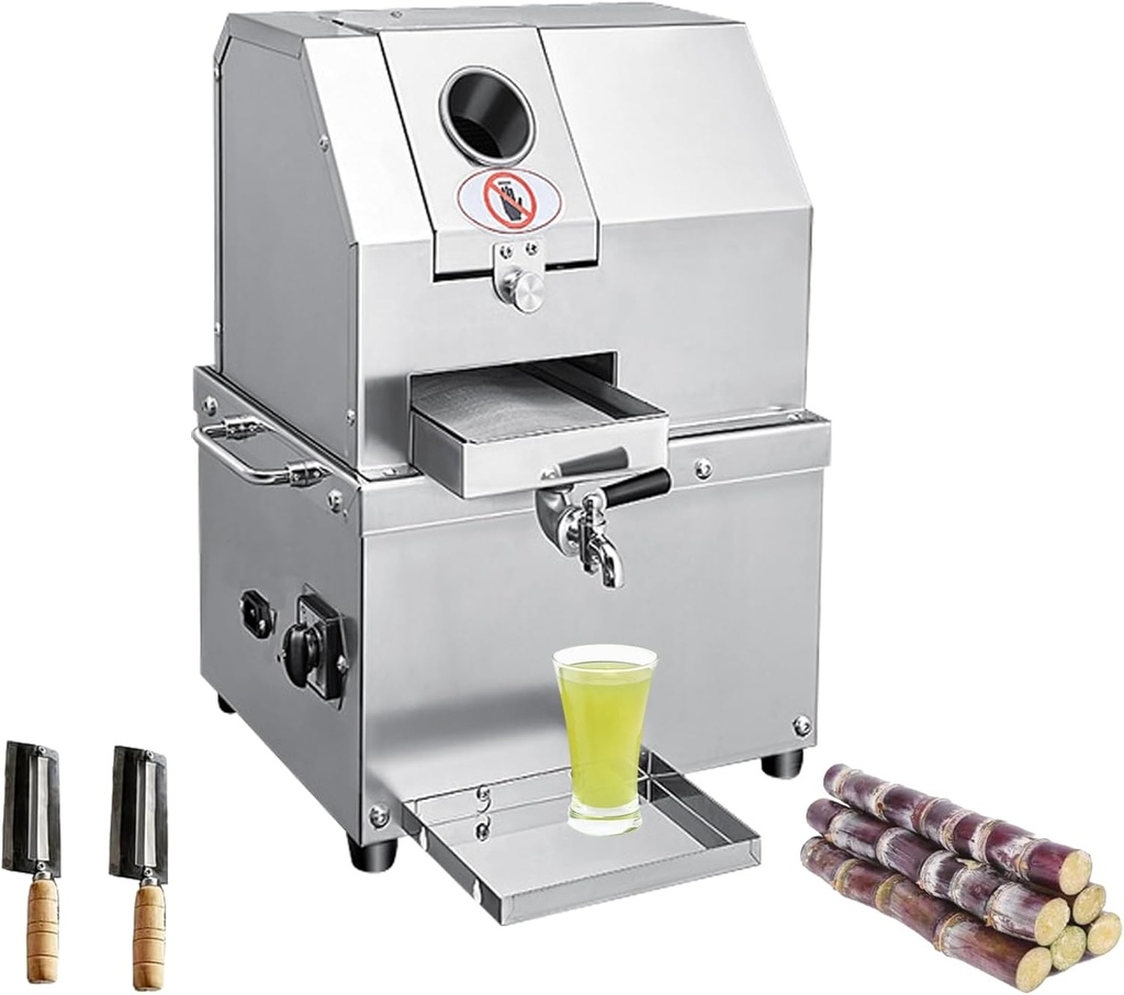 Commercial Sugar Cane Juicer, Electric Sugar Cane Press Machine, 304 Stainless Steel 3-Roller Desktop Sugarcane Juice Extractor with Openable Top Cover for Hotel, Restaurant, Super Market