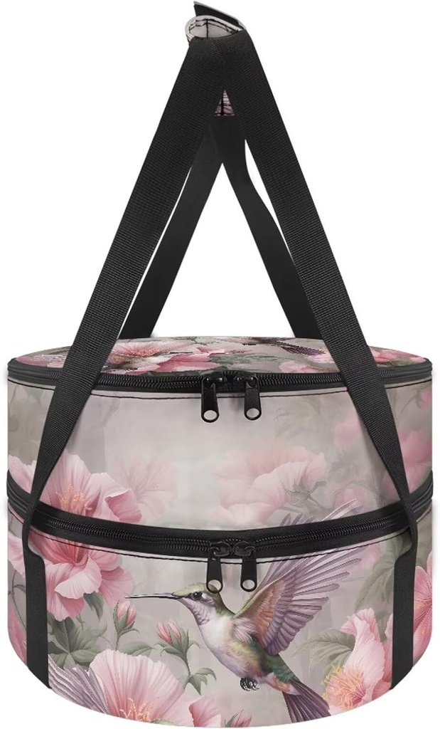 Hummingbird Insulated Casserole Carrier, Double Decker Pie Carrier for Cake Cheesecake Round Dish Carrying Case for Potluck Parties Picnic to Keep Food Hot or Cold