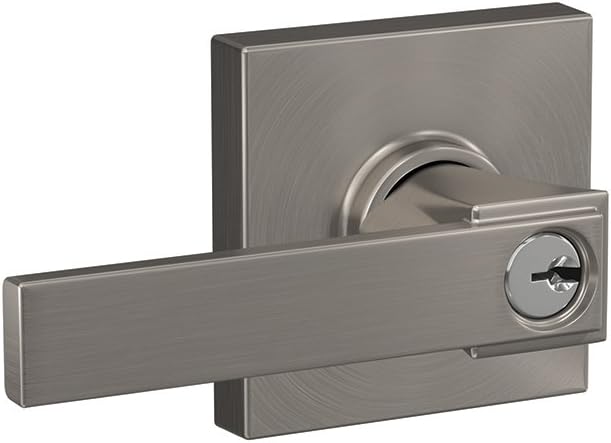 Schlage F51A NBK 619 COL Northbrook Lever with Collins Trim Keyed Entry Lock, Satin Nickel
