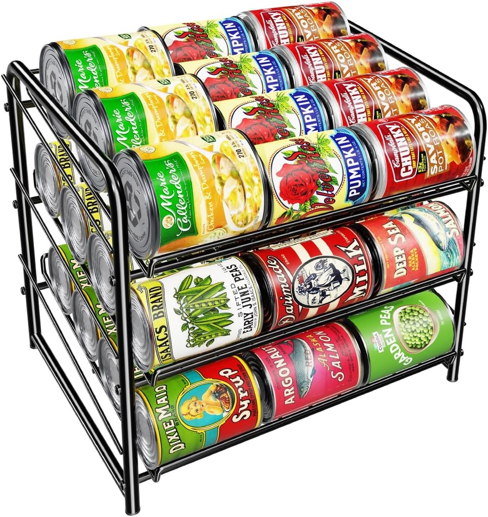 Simple Trending Can Rack Organizer, Stackable Can Storage Dispenser Holds up to 36 Cans for Kitchen Cabinet or Pantry, Black