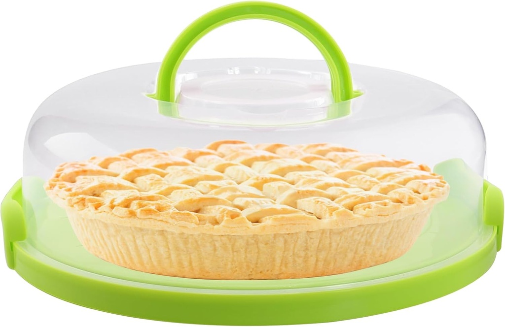 12inch Portable Pie Carrier with Lid and Cupcake Muffin Tart Cookie Keeper Food, for Wedding Party Baby Shower Party Christmas (Green)