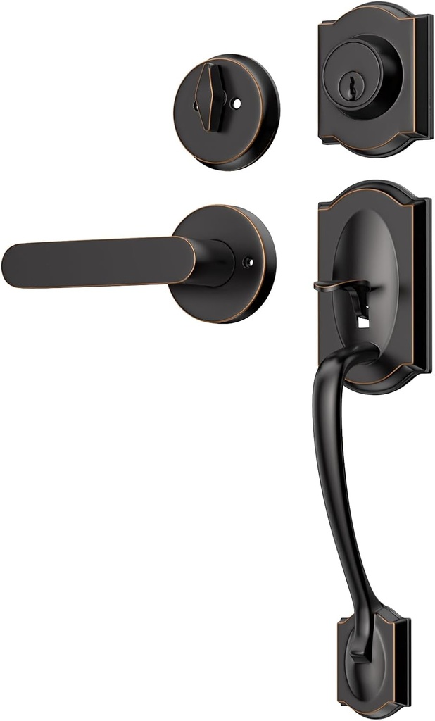 Narpult Front Door Lock Set, Front Door Handle with Deadbolt and Door Handle, Entry Door HandleSet with Reversible Lever and Adjustable Handle, Oil Rubbed Bronze