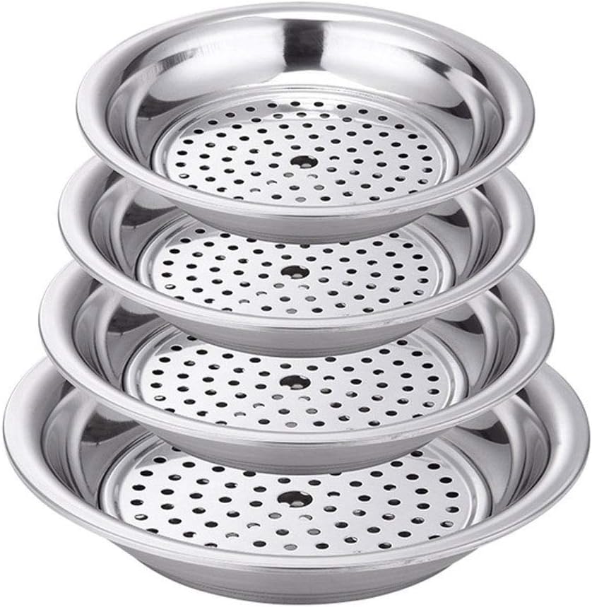 Thick 4pcs Set Double Layer Plates Draining Dishes 410 Stainless Steel Food Dish Drain Tray Steam Dumpling Dishes Multifunction Serving Dish Dinner Plates