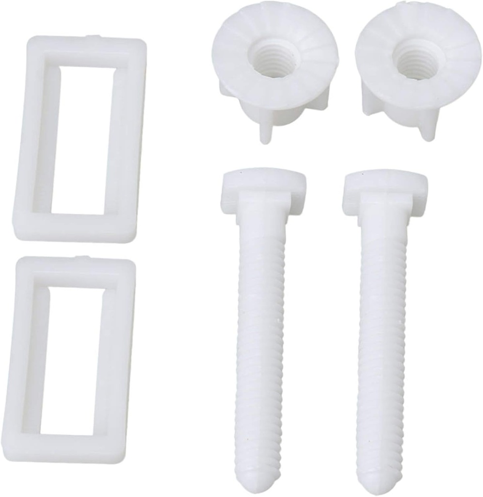 RDEXP 2 Pairs White Plastic Toilet Seat Cover Hinge Blind Hole Rectangular Bolts with Nuts Washers