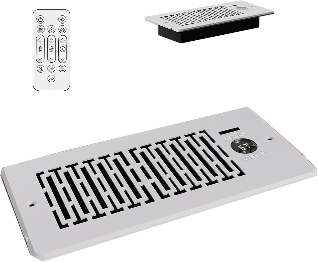 Register Booster Fan for 4"x10", 10-Speed Smart Vent Fan, Improves Heating and Cooling Vents for Home with Intelligent Thermostat and Remote Control