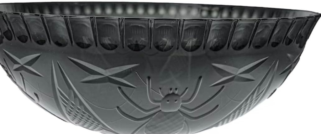 BLACK CRYSTAL CUT PATTERN WITH EMBOSSED SPIDER DESIGN. HALLOWEEN PLASTIC PUNCH BOWL, TREAT BOWL,Black, Plastic, 12 Inch Diameter, 6x12x12 Inches, 1 Count