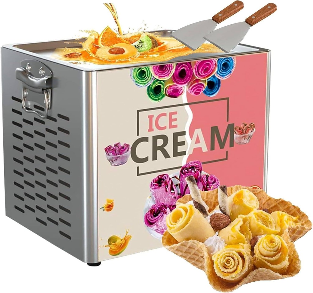 Commercial Ice Roll Maker,Stir-Fried Yogurt Cream Machine 330W,Automatic Ice Cream Maker Pan Roller, with Food Shovels Perfect for Bars,Cafes Dessert Shops