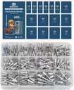 600 PCS Rivets, Kaloo 15 Size Aluminum Pop Rivets Assortment Kit, Silver Pop Rivet Set including 3/32" 1/8" 5/32" 3/16" 1/4"