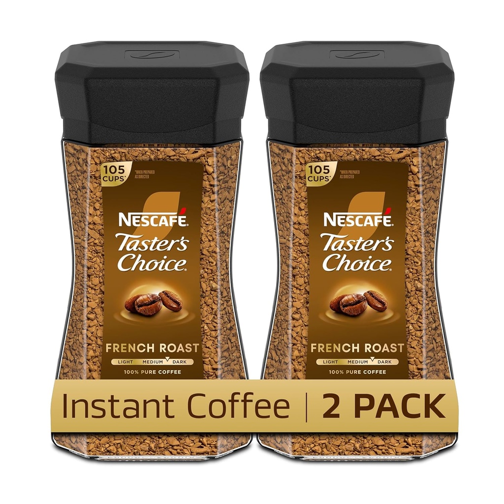 NESCAFÉ Taster's Choice Instant Coffee, Dark Roast Coffee, French Roast, 2 Jars (7 Oz Each)