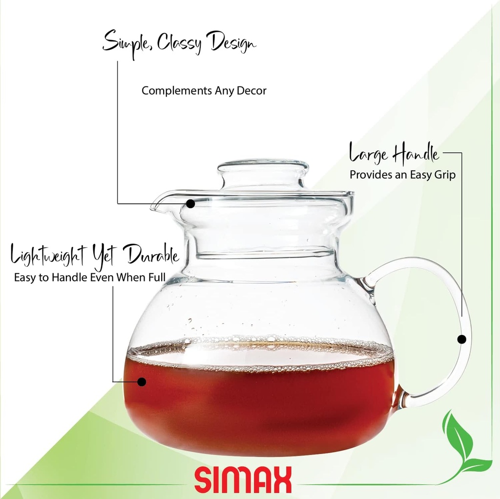 Simax Glass Teapot For Stovetop, Glass Tea Kettle For Stove Top, Tea Pots For Stove Top, Stovetop & Microwave Safe Kettles, Clear Glass Tea Pot With Spout for Tea Party, 1.5 Quart/ 6 Cup Teapots
