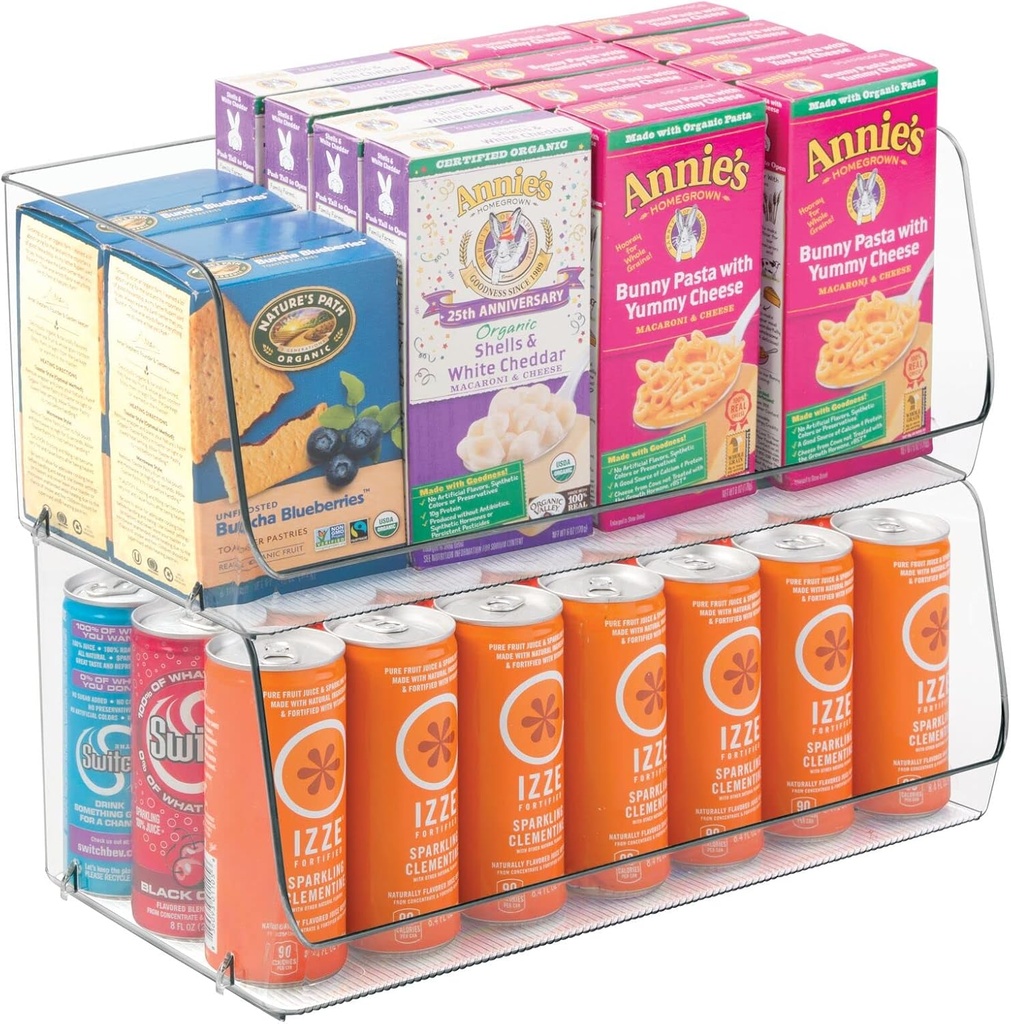 mDesign Modern Stackable Plastic Open Front Dip Extra Large Storage Organizer Bin Basket for Kitchen Organization, Shelf, Cubby, Cabinet, and Pantry Organizing Decor, Ligne Collection - 2 Pack - Clear