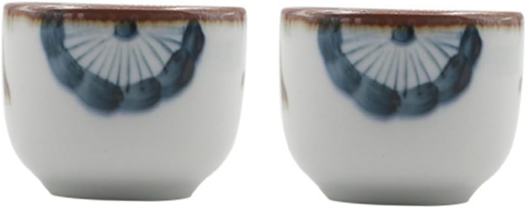 ABOOFAN 2pcs Japanese Style Hand Painted Flower Tea Cups Sake Cups Ceramics Glazed