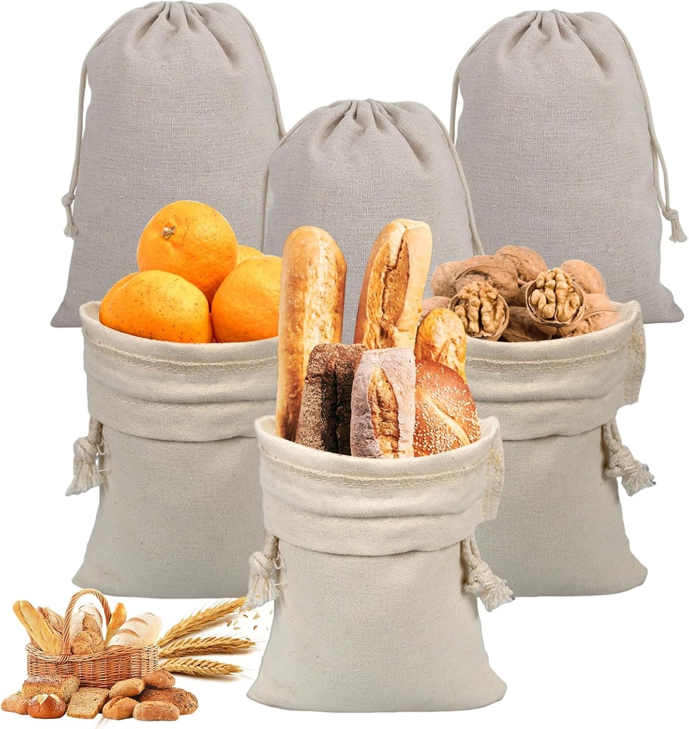 Linen Bread Bags, 6 Pcs/12 Pcs 12"x16"Drawstring Bread Bags, Reusable Bread Bags for Homemade Bread, Sourdough Loaf Bags, Artisan Bread Bags, Perfect for Bakers (6)