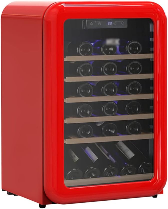 Wine Cellars Constant Temperature Wine Cabinet,Small Refrigerator 115 Liters,4℃-22℃ Mini Fridge,6-Layer Imported Beech Wood Shelf Three-Layer Glass + Low-E Coat, with transformer, Red