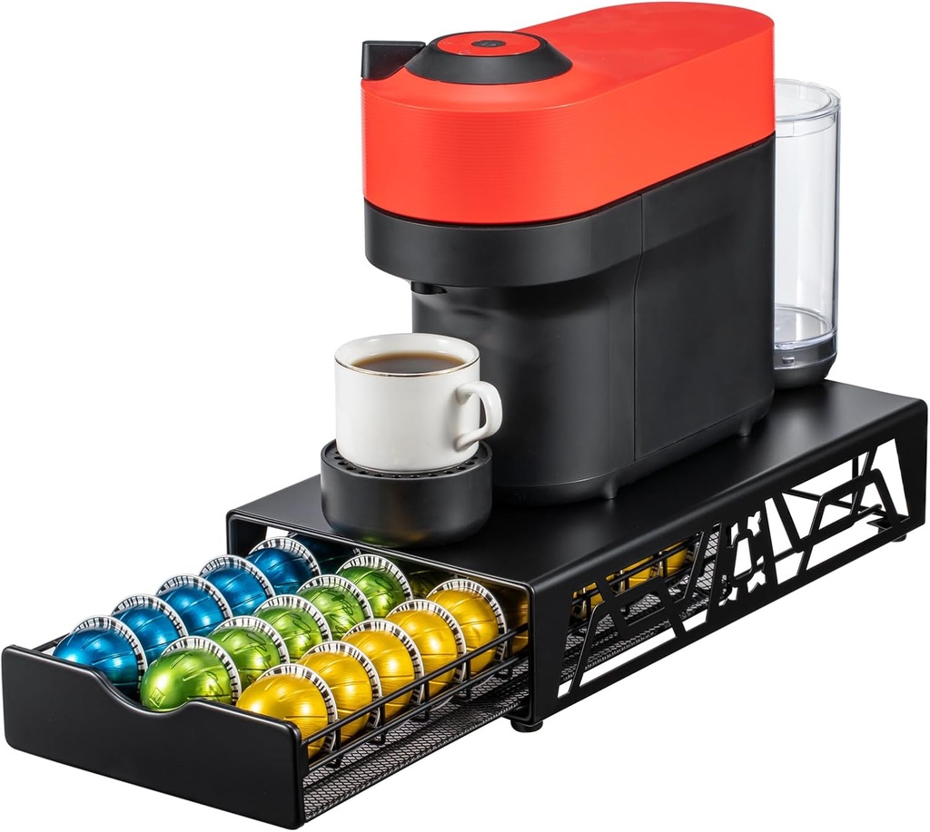 ZCDCP Pod Holder - Modern Sleek Black Metal Capsule Organizer for Nespresso Pods, Stylish Coffee Machine Stand for Coffee Bar, Office or Home Kitchen(30 Pods Capacity)