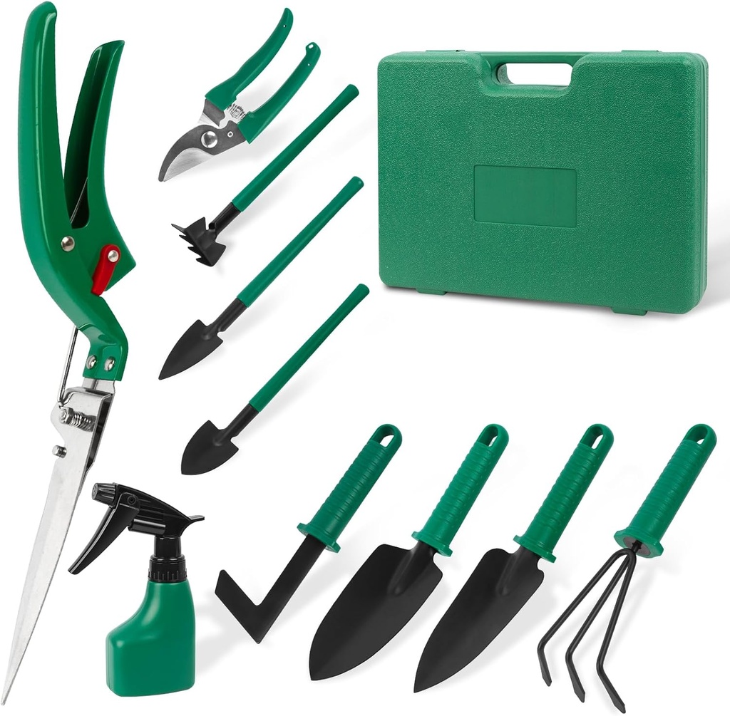 Garden Tools Set, Gifts for Women 10 Pieces Gardening Tools with Floral Print, Ergonomic Handle Trowel Rake Weeder Pruner Shears Sprayer, Garden Hand Tools with Carrying Case Garden Deals (10)