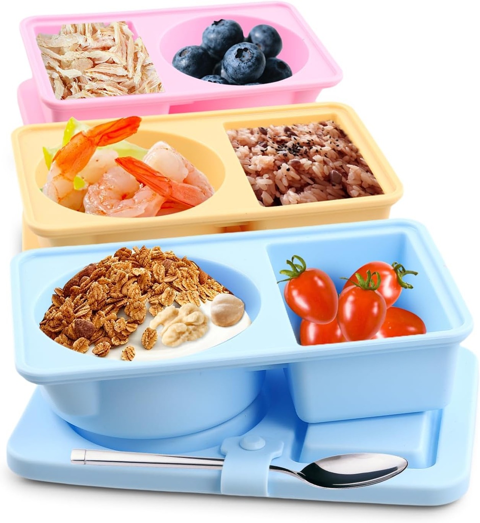 portion control containers, 3 pcs Double Set reusable food Containers. Silicone Weight loss meal box Meal Prep & On-the-Go [work, gym]