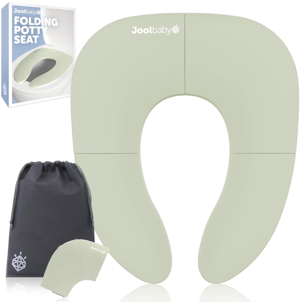 Jool Baby Folding Travel Potty Training Seat for Toddlers, Fits Round & Oval Toilets, Non-Slip Suction Cups, Includes Free Travel Bag (Sage)