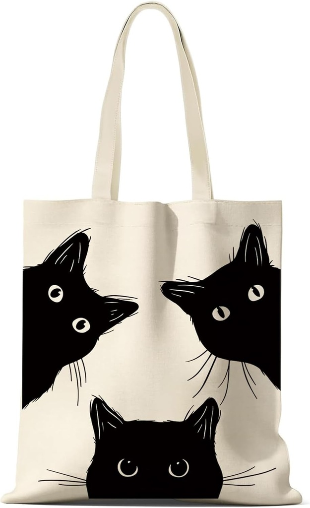 Cat Tote Bag Canvas Cute Black Cat Aesthetic Bag Canvas Bag for Women Cat Lover Gift for Women