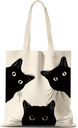 Cat Tote Bag Canvas Cute Black Cat Aesthetic Bag Canvas Bag for Women Cat Lover Gift for Women
