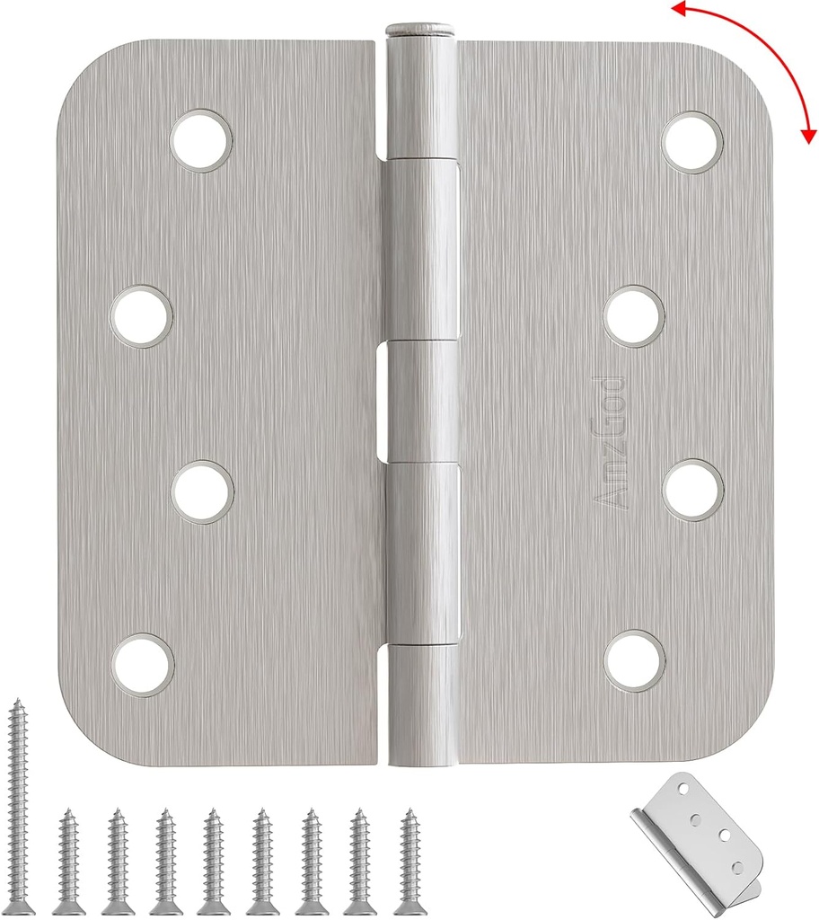 4 Inch Door Hinges 3 Pack, Brushed Nickel Interior Door Hinges with 5/8" Radius Corners, Heavy Duty 4"x4" Satin Nickel Hinges for Residential Front Door, Silver Finish