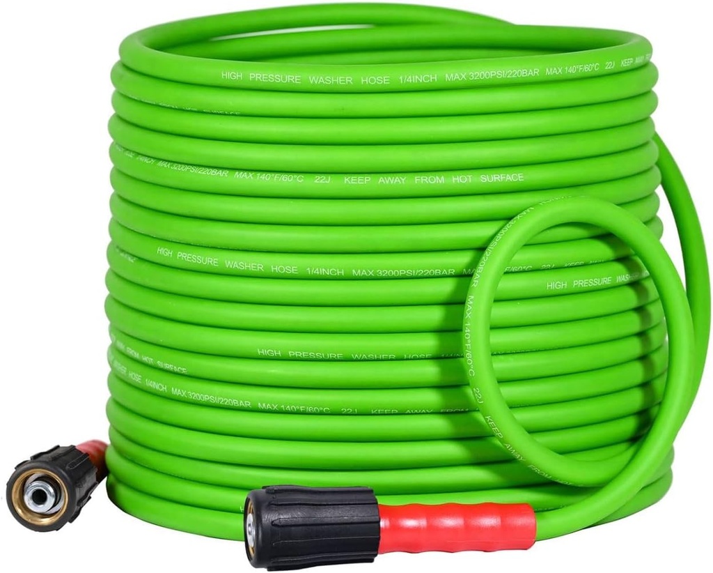 YAMATIC Pressure Washer Hose 50FT - 1/4 3200PSI - Super Flexible, Kink-Resistant, No Leak M22 Brass Thread for Electric & Gas Pressure Washers, Green