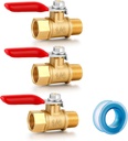 1/4 Inch Valve Npt Air Compressor Brass Heavy Duty Valve Male and Female Shut off Switch 1/4 NPT Thread Pipe Fitting (Male x Female 3PCS)