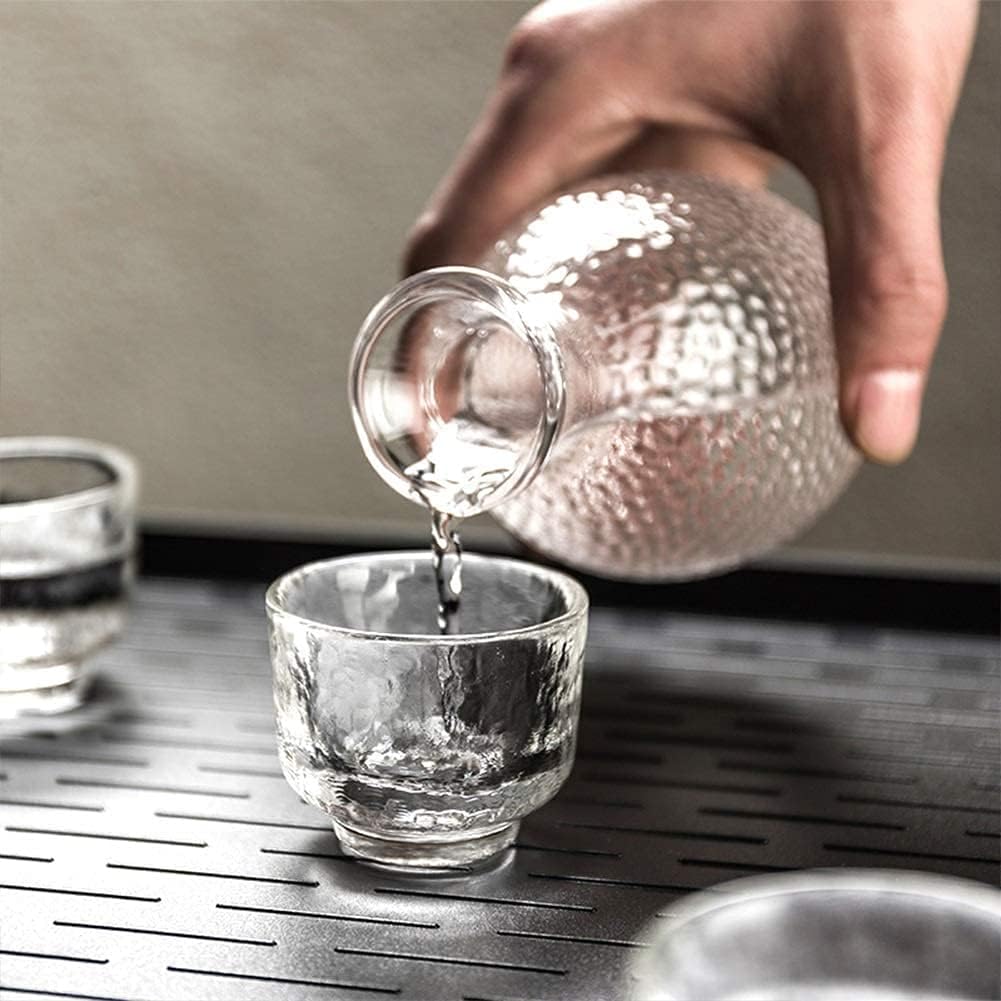 Sake Set,5 Piece Glass Crafts or Home Party and Great Gifts for Birthday New Year Christmas Traditional Hand Painted Sake Set 1027 (Size : Without Tray)