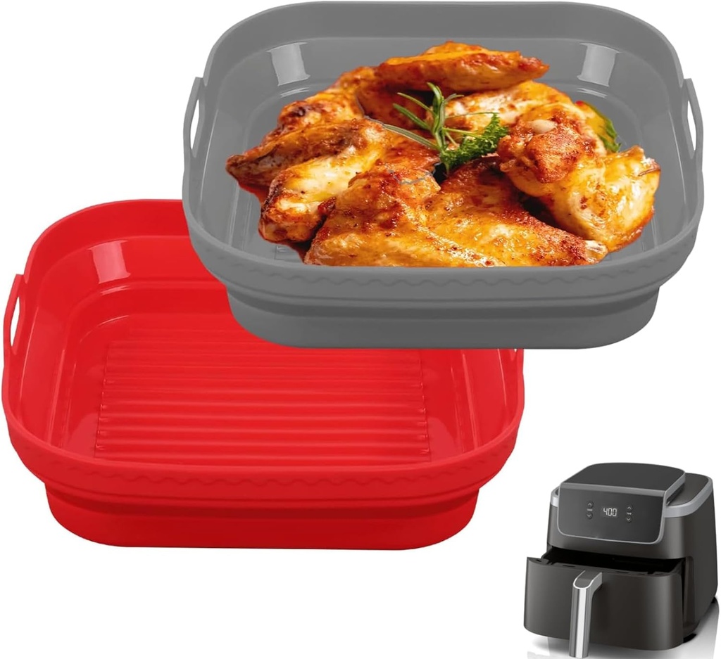 Silicone Air Fryer Liner, 2-Pack Reusable Air Fryer Silicone Basket Round Air fryer Oven Accessories Compatible with Ninja Foodi AG301