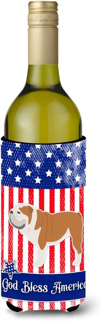 Caroline's Treasures BB3362LITERK USA Patriotic English Bulldog Wine Bottle Hugger Bottle Cooler Sleeve Hugger Machine Washable Collapsible Insulator Beverage Insulated Holder