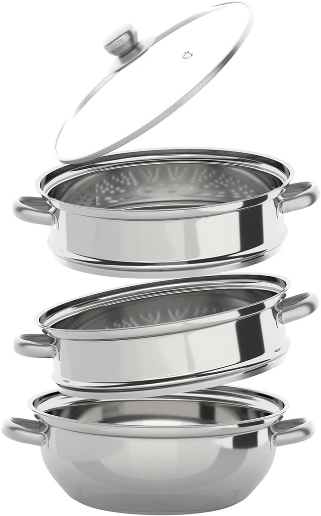 3-Tier Food Steamer Pot for Cooking - 12.8in Stainless Steel Steamer w/Lid Cookware For Vegetable,Dumpling, Crab, Stock (3-Tier)