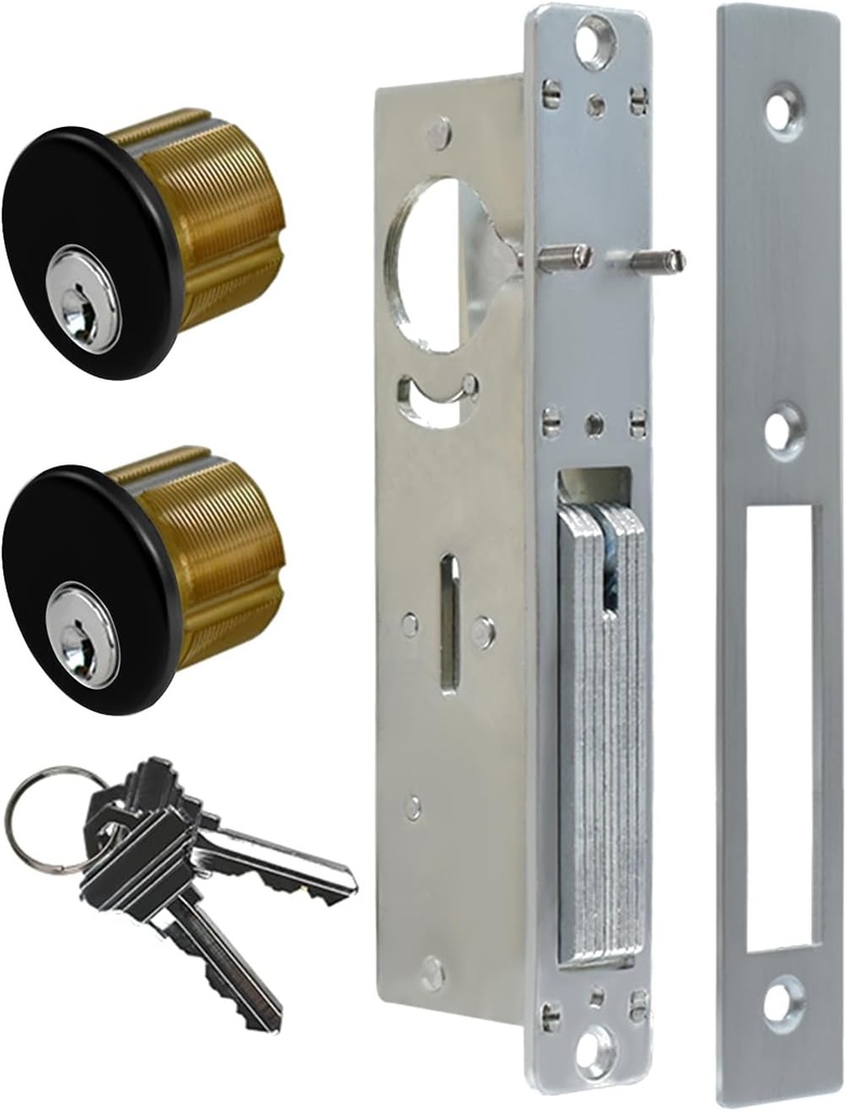 Storefront Door Mortise Lock Set, Commercial Aluminum Storefront Mortise Lock with Swing Deadbolt Solid Brass Double Cylinder,Storefront Entry Door Lock, 1-1/8" Backset, Black