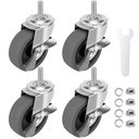Caster Wheels, 3" Locking Swivel Stem Casters Set of 4, 3/8"-16 x 1 (Screw Diameter 3/8", Length 1") Rubber Casters with 360 Degree No Noise Wheels for Furniture