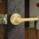 Moquin Brushed Gold Passage Door Lever No Lock & No Keys, Reversible Door Handle for Hallways and Closets, Satin Brass Finish