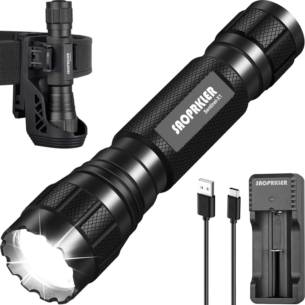 Tactical Flashlights High Lumens-Police Flashlight with Holster for Duty Belt,1200 LM Single Mode LED Flashlight for Camping/Law Enforcement-Sentinel-X1 Gifts for Men