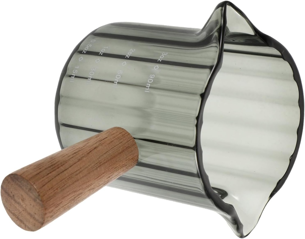 OUNONA Elegant Glass Pitcher Wood Handle Coffee Frothing Cup for Espresso Tea and Milk Creative Design for Personal Use Office for Single Servings