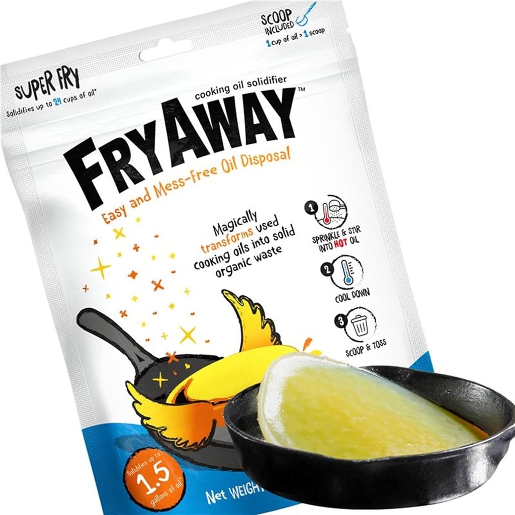 FryAway Cooking Oil Solidifier, Vegetable/Canola Oil Hardener for Easy Disposal, Natural Oils Solidifies, Grease Solidifying Powder, Waste Solution As Seen on Shark Tank, Super Fry, 24 Cups