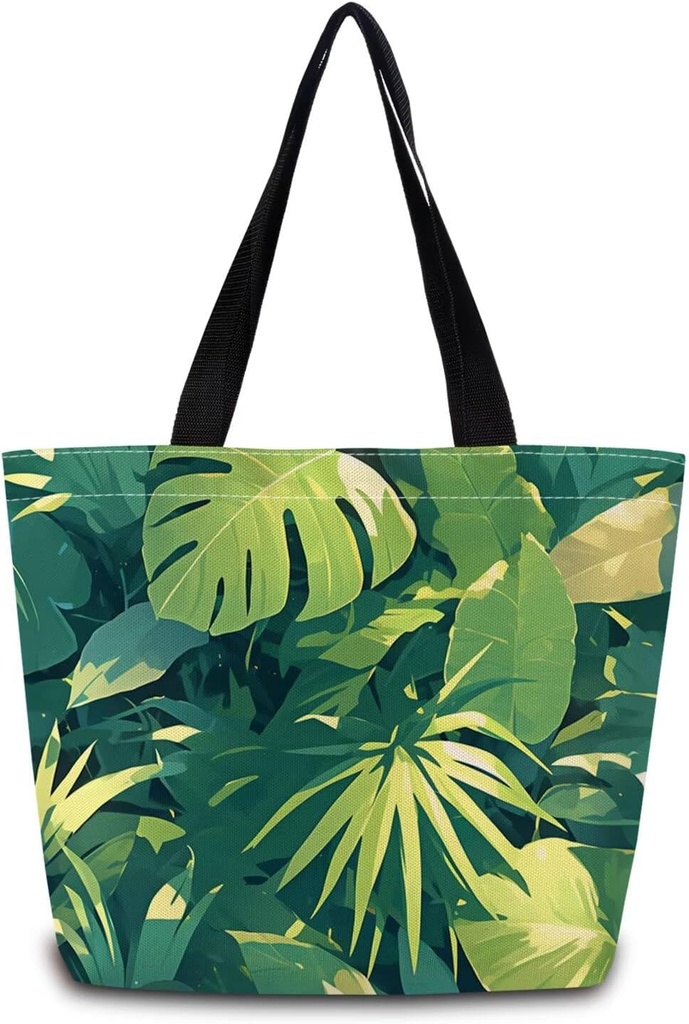Tropical Rainforest Leaves Tote Bag Reusable Grocery Bags Aesthetic Shopping Shoulder Handbag with Interior Pocket Washable Stylish Tropical Rainforest Leaves Present for Women