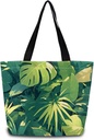 Tropical Rainforest Leaves Tote Bag Reusable Grocery Bags Aesthetic Shopping Shoulder Handbag with Interior Pocket Washable Stylish Tropical Rainforest Leaves Present for Women