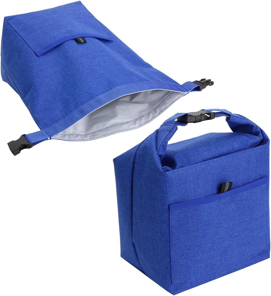 Durable Roll-top Insulated Lunch Tote Bag, Heather Blue, Polyester, 15"W x 11"H x 6"D