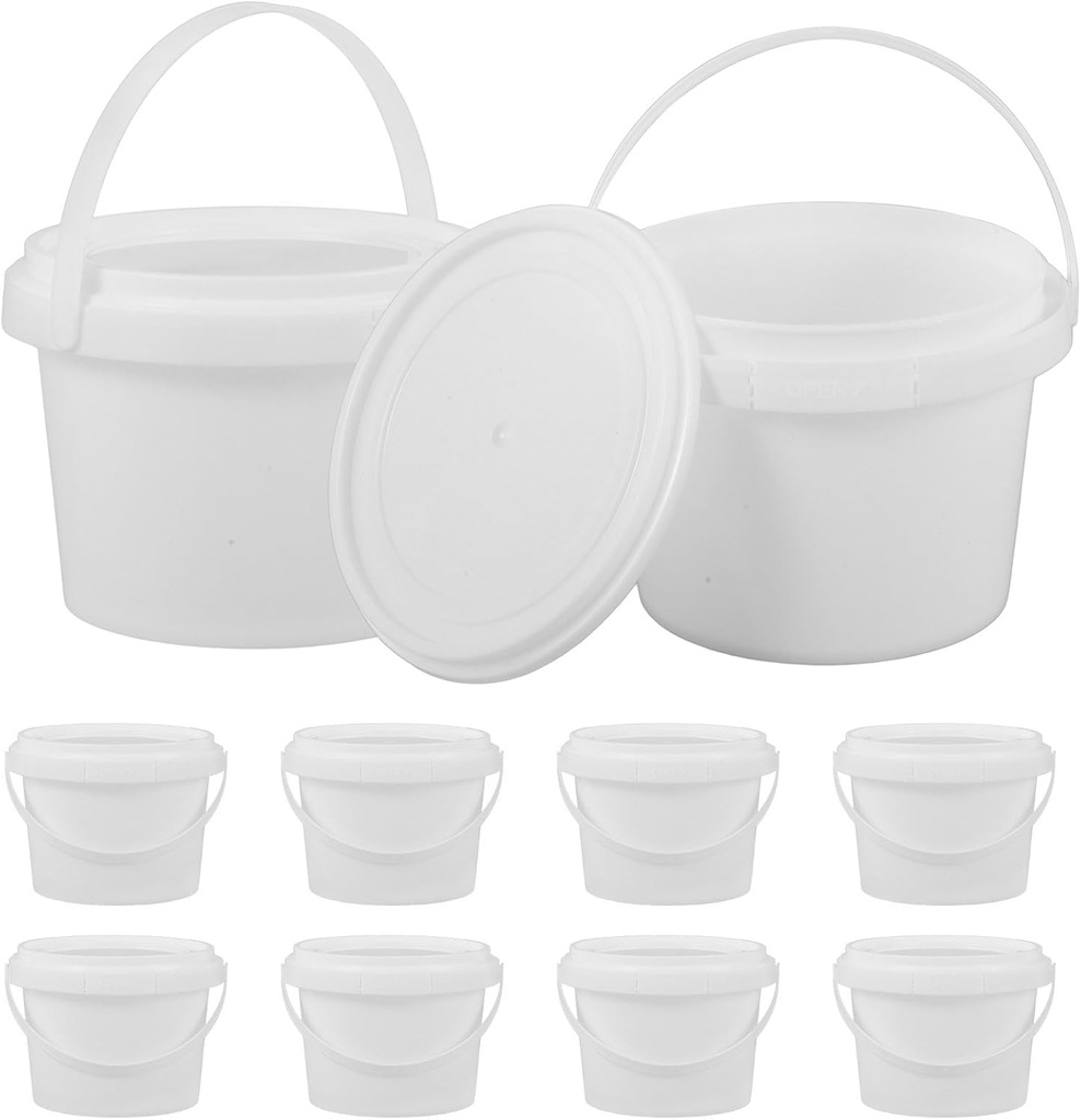 10pcs Ice Cream Buckets with Lids and Handles, Plastic Ice Cream Tub Cocktail Rum Drink Buckets Reusable Food Storage Containers for Drinks Snacks 300ml