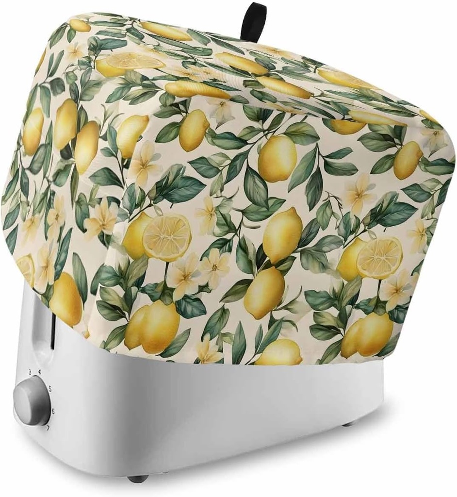 Toaster Cover 2 Slice Yellow Lemon Toaster Oven Cover with Pockets Flower Leaf Bakeware Protector Small Kitchen Appliance Dust Covers and Fingerprint Protection Bread Machine Cover Decor