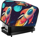 Cartoon Rocket In Space 2 Slice Toaster Covers Bread Machine Cover Quilted Dustproof Fingerprint Protectors Small Washable Appliance Cover Bread Maker Dust Protection Universal Size