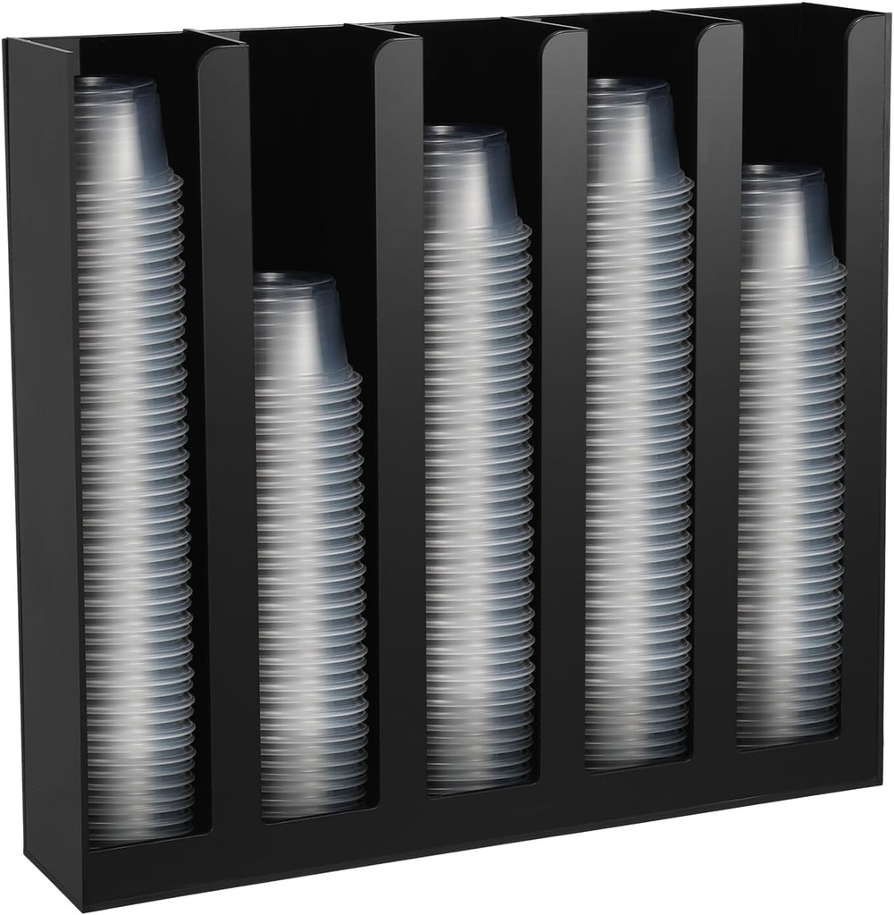 Uiifan Acrylic Portion Sauce Cup Lid Organizer Black 5 Compartments Plastic Sauce Holder Countertop Wall Mount Disposable Cup and Lid Storage Dispenser Restaurant Supplies for Party Kitchen Cafe