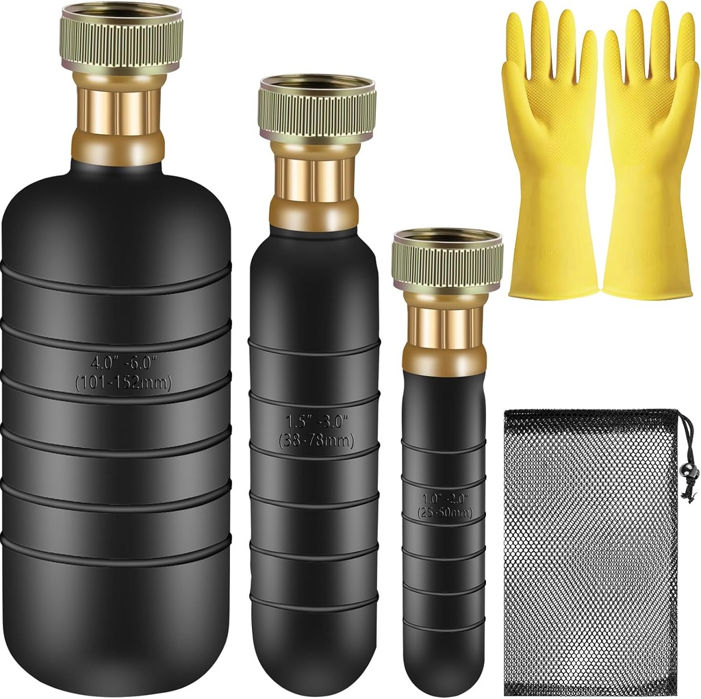 3PCS Drain Bladder Kit,Drain Cleaning Bladder Fits 1 to 6 Inch Drain Pipe,Drain Bladder Unclogger for Bathroom Sink,Swimming Pool Drain,Basement,Bathtub,Shower-Including Gloves and Storage Bag