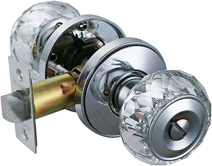 Privacy Glass Door Knob with Lock, Crystal Knob, Diamond Vintage HD Cystal Ball SeriesHD (1, [Lock no Key Required], Polished Chrome#32)