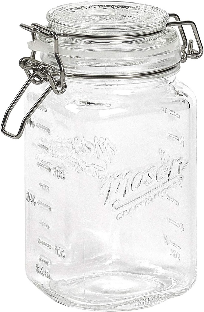 Mason Craft & More Airtight Kitchen Food Storage Clear Glass Clamp Jars, 50 Ounce (1.5 Liter) Medium Clamp Jar